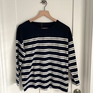 J Crew Navy Blue White Stripe Tee Shirt Size Medium M